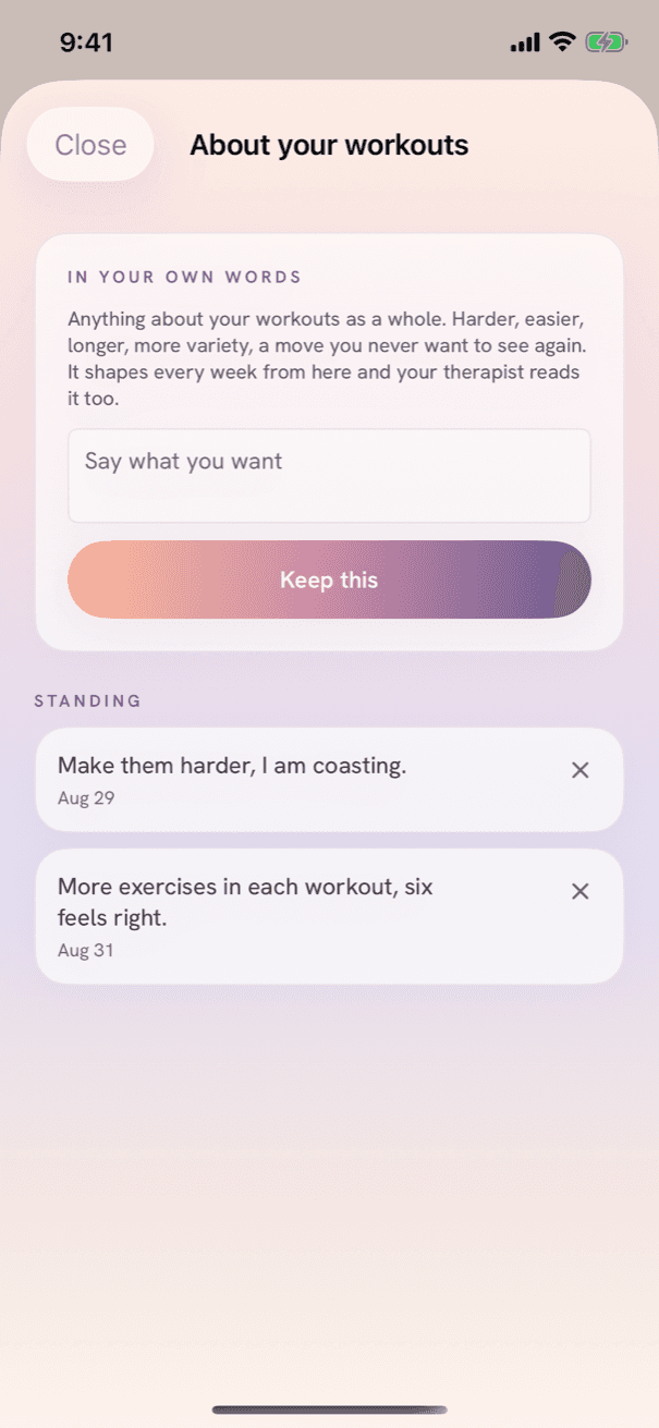 About your workouts: say what you want, in your own words